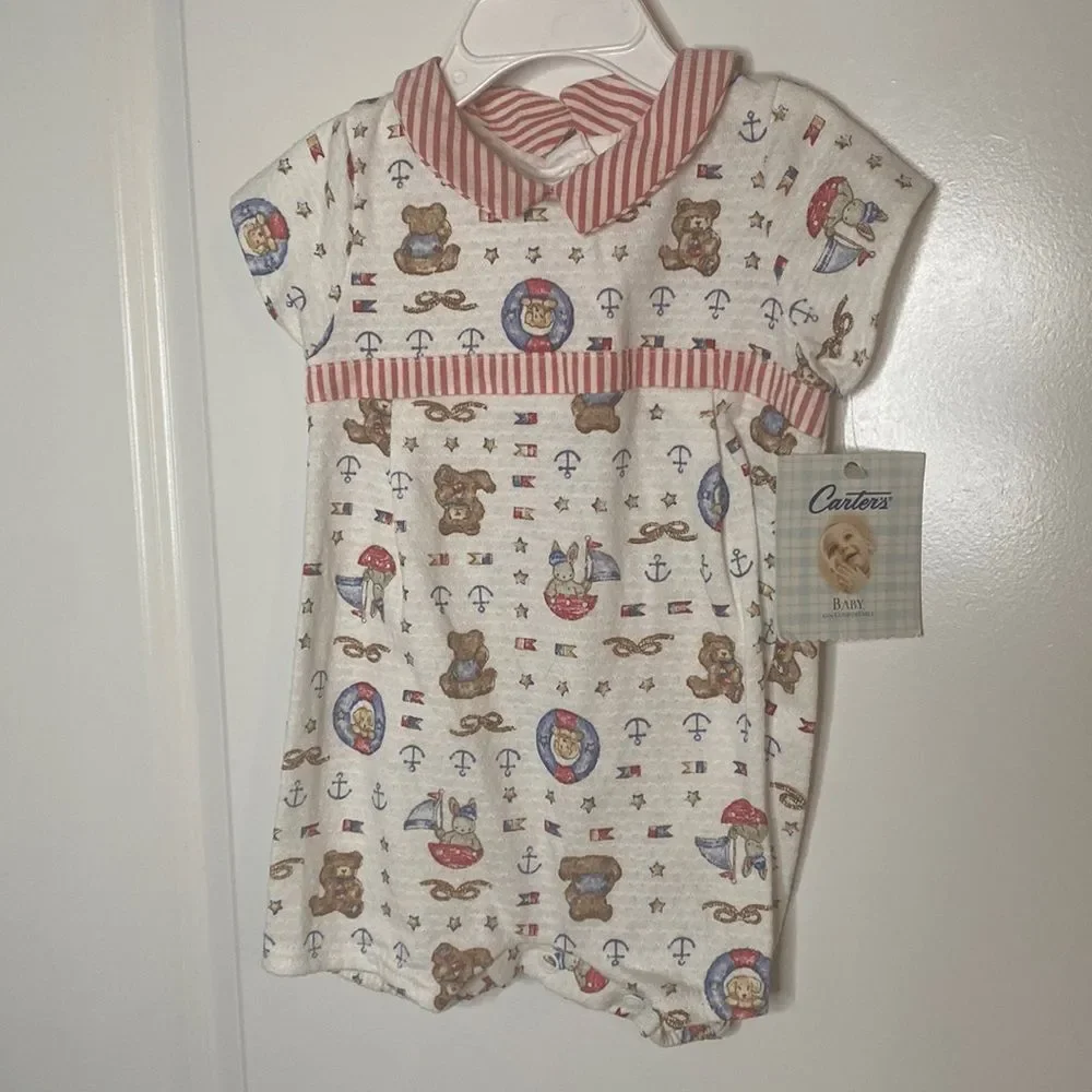 NWT Baby Boy Vintage Carter’s nautical patriotic Onesie romper Bear 6-9m months